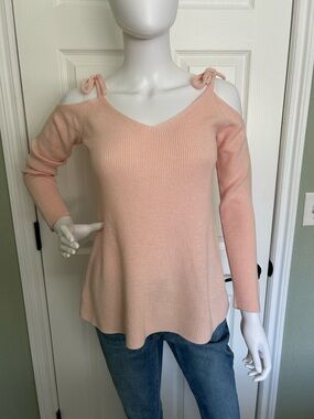 LOFT Peach Cold-Shoulder Tie-Shoulder Knit Sweater